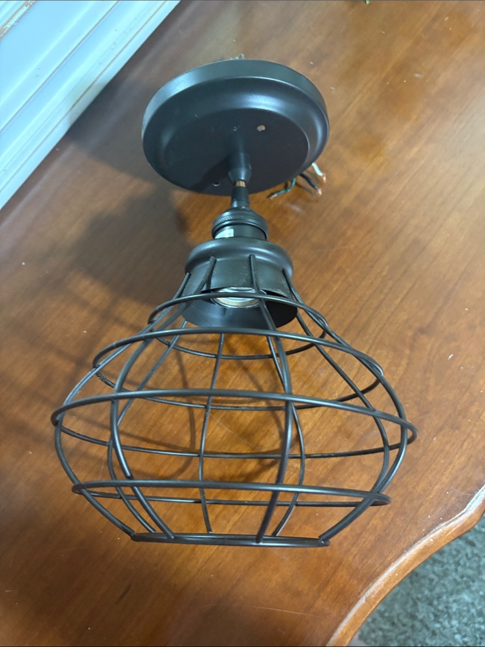 Industrial Cage Ceiling Light Fixture in Matte Black/Brown